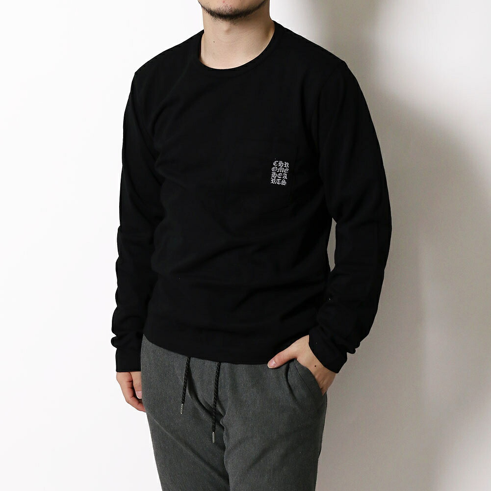 【ｴﾝﾄﾘｰでP5】クロムハーツ／CHROME HEARTS "GRP Y NOT" 購入証明書付き・長袖クルーネック・ロングTシャツ・ロンT・ポケット付き・刺繍クロス(ブラック) 417180479 689／BLKSML｜イル　テライオ