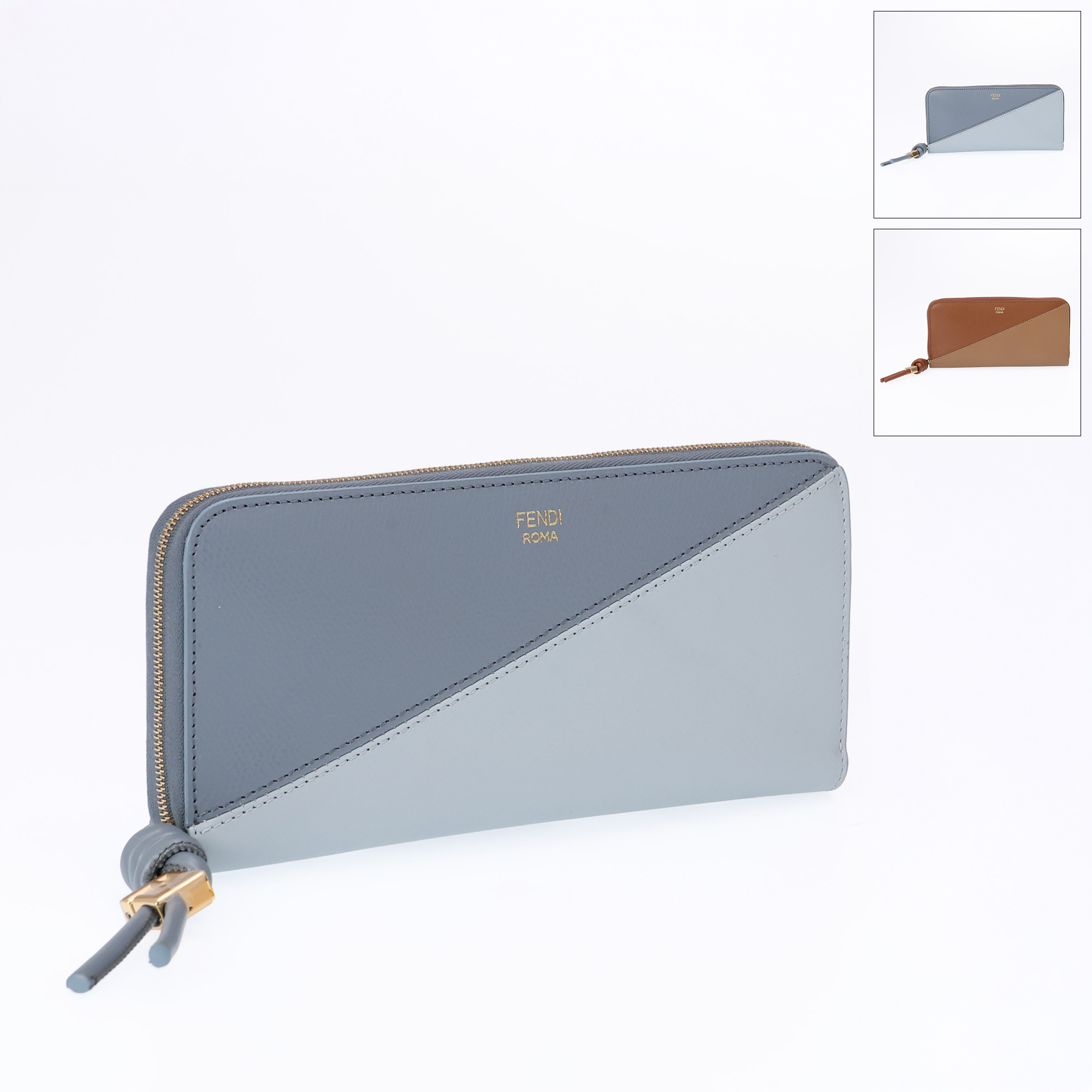 【☆SALE割引】【ｴﾝﾄﾘｰでP5】フェンディ／FENDI ラウンドファスナー長財布・レザー・FFダイヤモンド・ロングウォレット(ブルー・ブラウン) 8M0517 AYCA F1URV・F1URW[返品OK]｜イル　テライオ