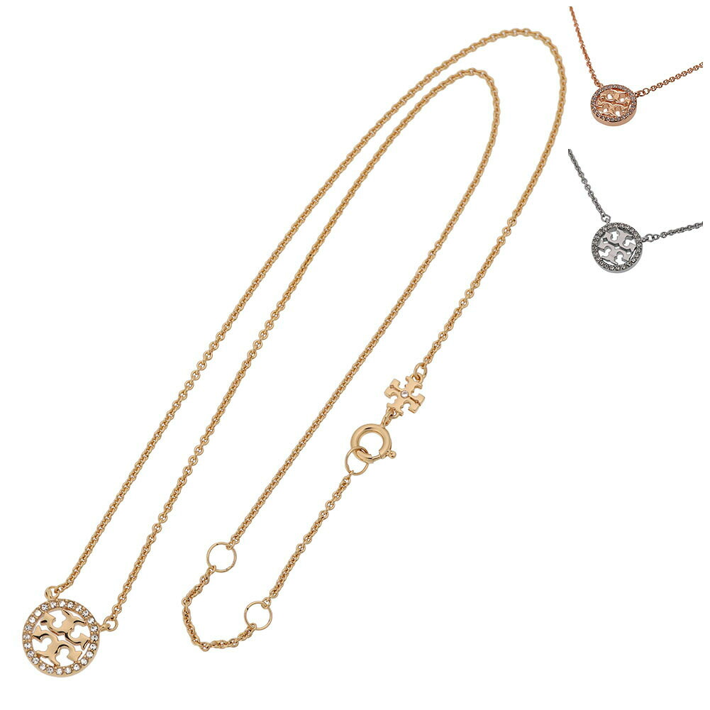 【ｴﾝﾄﾘｰでP5】トリーバーチ／TORY BURCH "ミラー パヴェ ペンダント ネックレス" 18K ニッケルフリー・ラウンドクリスタル ロゴチャームネックレス (トリーシルバー・ローズゴールド・ゴールド&times;クリスタル) 53420 042・696・783[返品OK]｜イル　テライオ