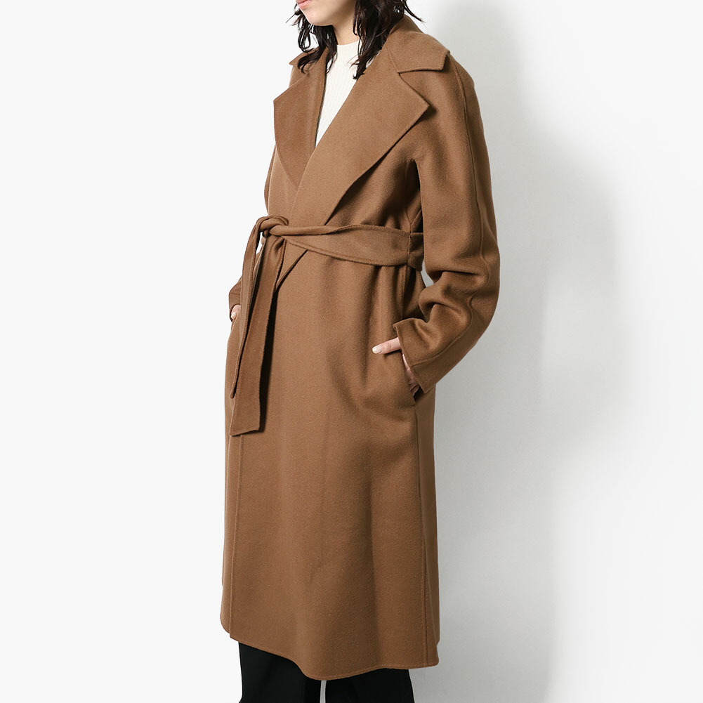 【ｸｰﾎﾟﾝ5%OFF】マックスマーラ ステュディオ／MAX MARA STUDIO "CLES クレス"　ウール カシミヤ シルク ダブルフェイス コート・ロングコート・ベルト付き(ヘーゼルナッツブラウン) 2526016111600 058／HAZELNUT BROWN[返品OK]｜イル　テライオ