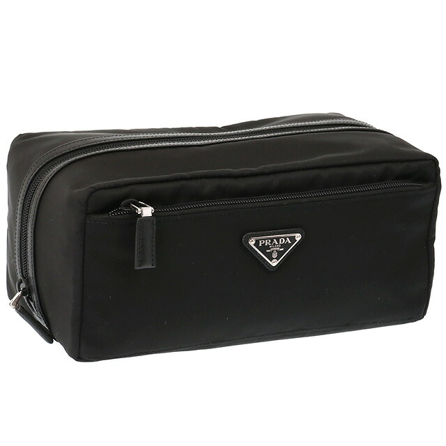 【7月目玉&PT5倍】プラダ/PRADA”Re Nylon xサフィアーノレザー トラベルポーチ”トライアングルロゴ・リサイクルナイロン×型押しレザー・トラベルポーチ・クラッチバッグ(ブラック)2NA029 TESSUTO+SAFFIANO(2DMH)NERO