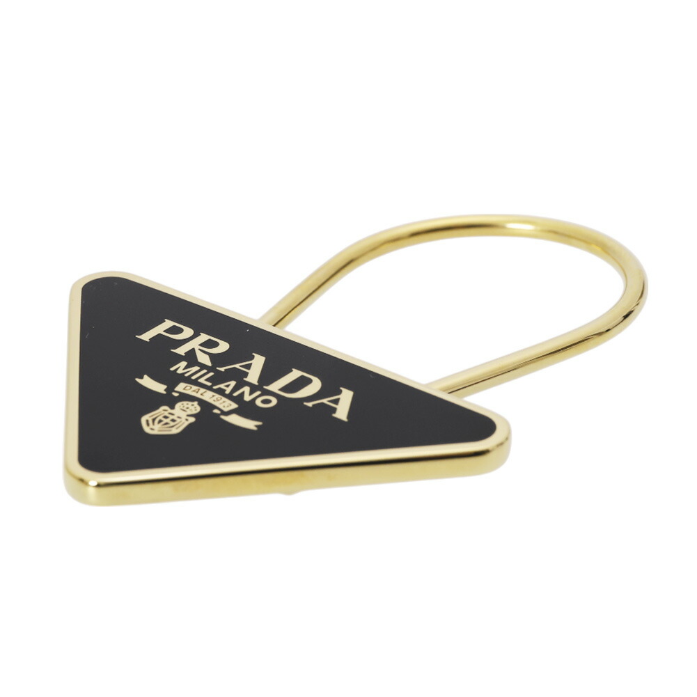 【ｸｰﾎﾟﾝ5%OFF】プラダ／PRADA &rdquo;エナメルメタル キーリング"トライアングルロゴ・キーホルダー・キーリング(ゴールド&times;ブラック )1PS063 ACCIAIO+SMALTO(66A)ORO+NERO[返品OK]｜イル　テライオ
