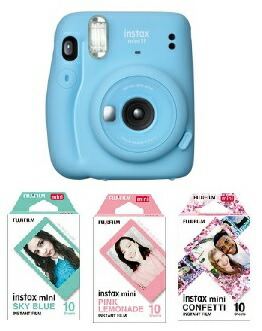インポート ☆instax mini 11 チェキ スカイブルー☆フィルム10枚付き ...