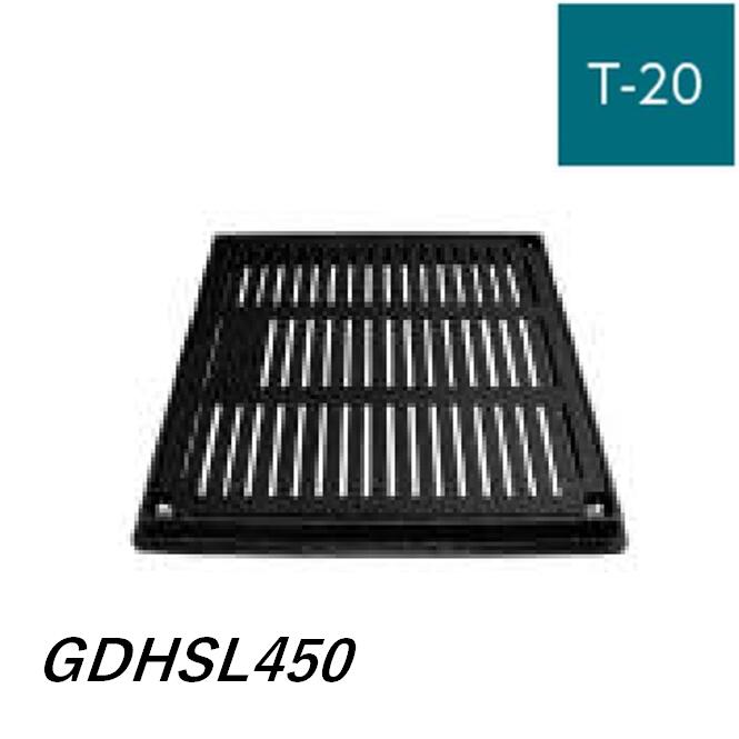 伊藤鉄工 IGS 鋳鉄製格子蓋 GDHSL-450 T-20 中・重耐型 受枠付き ボルト固定式 細目格子網 ますぶた 角マス 集水桝 角型