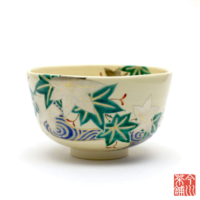 流水青楓 茶碗 陶彩