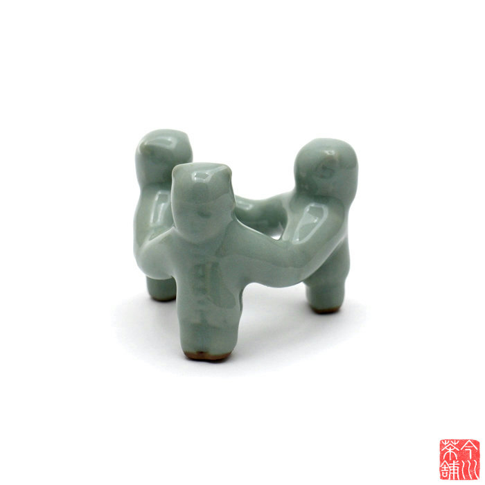 【茶道具】三人形 眞清水蔵六作 蓋置 真清水蔵六 蓋置 三ツ人形蓋置