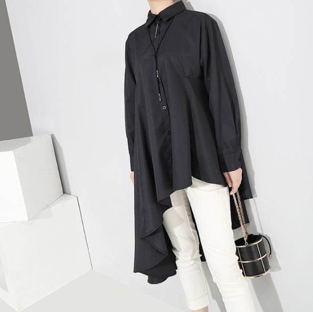 送料無料 Yシャツ シャツワンピ ス インバランス シャツワンピ 斜めドレープ ロングシャツ 長袖 遅々 無地 乙 流行り物 30掛り 40代 ネグロイド By 2 Foxunivers Com