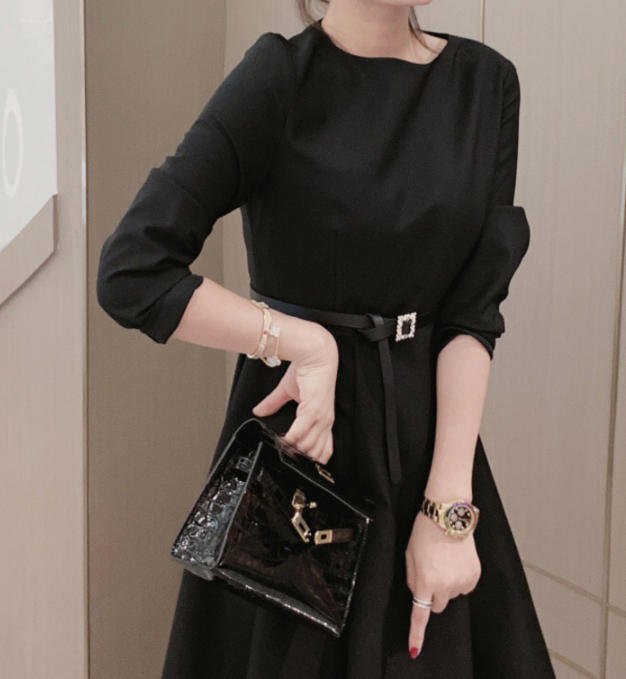 新しいコレクション 喪服 ワンピース 長袖 きれいめ ハイウエスト ベルト付き Aライン ラウンドネック ブラック フォーマル エレガント シック 代 30代 40代 ブラック パープル ブラウン By 462 代引き手数料無料 Www Toyotires Ca