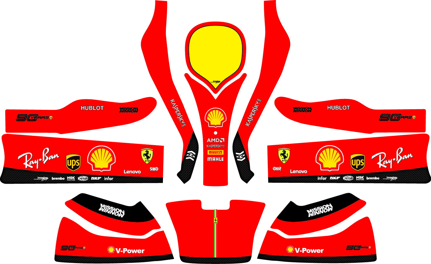 レーシングカート カウルステッカー MINI KART用 【特注品】FerraiF1 2019