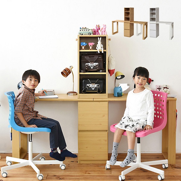 JK-PLAN　ジェイケイプラン　FWD-0002SET-NA　wit'sシリーズ コンパクト ツインデスク ラック＆チェスト セット 2人用 デスク　ナチュラル【組立式】【メーカー直送品】【同梱／代引不可】【家具 収納 デスク 机 ラック おしゃれ オシャレ】｜カッパ、カー用品の新未来創造