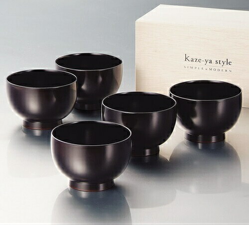 北市漆器 KZ2395 手塗うるし汁椀揃(溜)(5組)木箱入 【お取寄せ商品】 【汁椀】