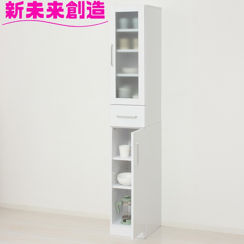 家具 食器棚 キッチン 台所 隙間収納 ヌーヴォー食器棚 27145 幅30 高さ180 奥行38 白 ホワイト【組み立て式】【メーカー直送】【同梱／代引不可】【新生活 ひとり暮らし インテリア キッチン ボード 食器棚 カウンター おしゃれ オシャレ おすすめ おススメ】｜カッパ、カー用品の新未来創造