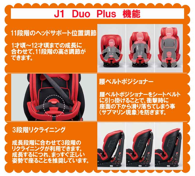 Plus Iso Fix シートベルトどちらでも取り付け可能 チャイルドシート本体 Duo Recaro レカロ 在庫有り カラー サムライブラック 黒 ジェイワン デュオ 1才 12才位まで 1才 12才位まで 正規品 Iso Fix アイソフィックス 対応 シートベルト固定対応 プラス 送料無料