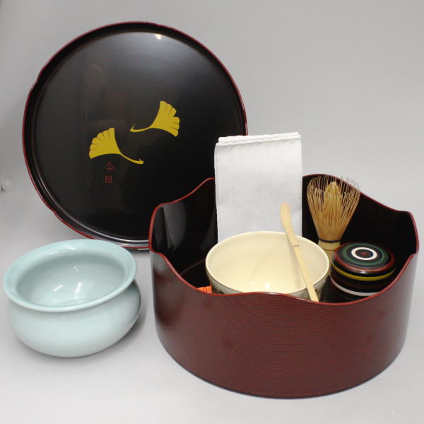【茶器/茶道具セット　千歳盆セット】　千歳盆真塗8点セット　（本漆木製）