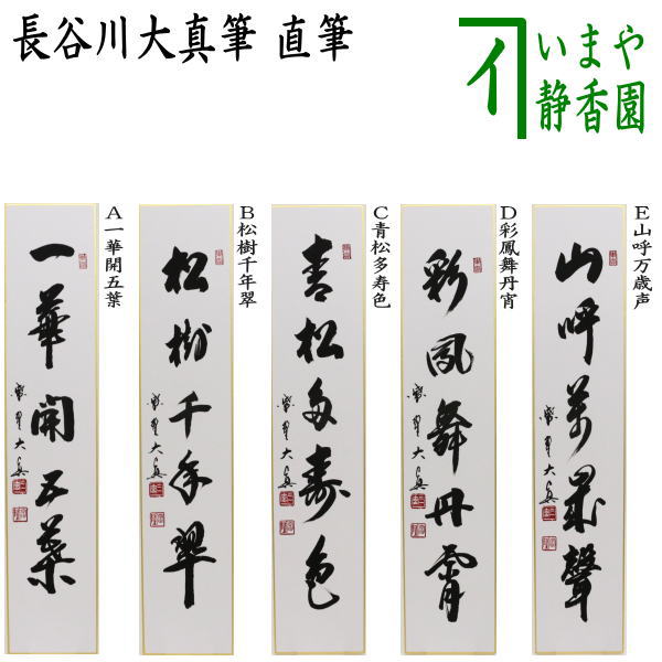 【茶器/茶道具　短冊】　直筆　一華開五葉又は松樹千年翠又は青松多寿色又は彩鳳舞丹宵又は山呼万歳声　長谷川大真筆