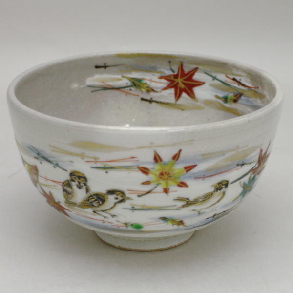 【茶器/茶道具 抹茶茶碗】 吹寄せに雀 寺尾智泉作