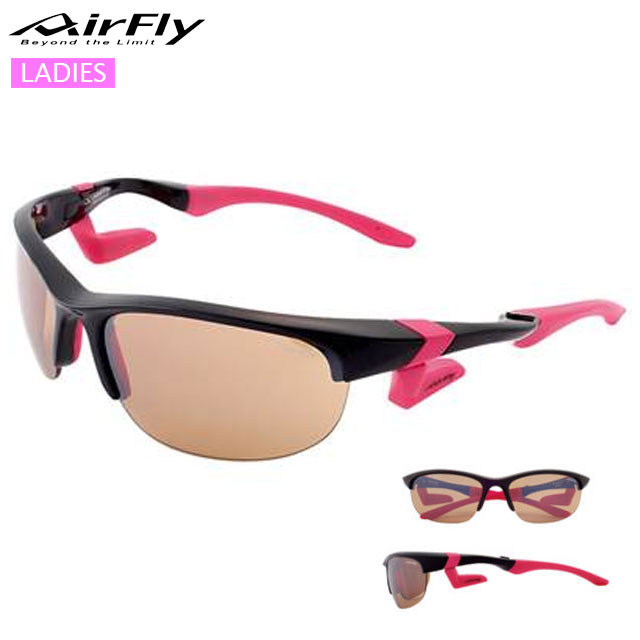 エアフライ スポーツアクセサリー レディース スポーツサングラス BK AF102C5S AirFly ブラック 鼻パッドがない 比較的明るめに見えるライトブラウンレンズ