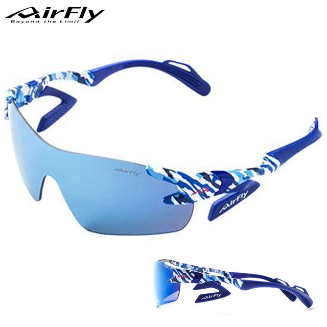 エアフライ スポーツアクセサリー メンズ レディース スポーツサングラス Bカモ AF301C4 AirFly ブルーカモフラージュ 鼻パッドがない 一眼レンズタイプ｜ＩＭＯＴＯ　ＳＰＯＲＴＳ