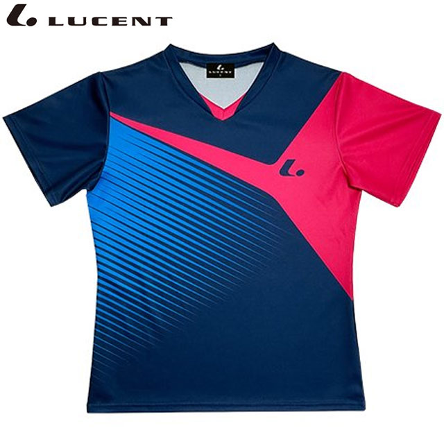 ネコポス LUCENT ルーセント テニス バドミントン レディース ゲームシャツ 襟なし XLH2526 ネイビー 半袖 Tシャツ ユニフォーム 吸汗速乾 試合 女性用