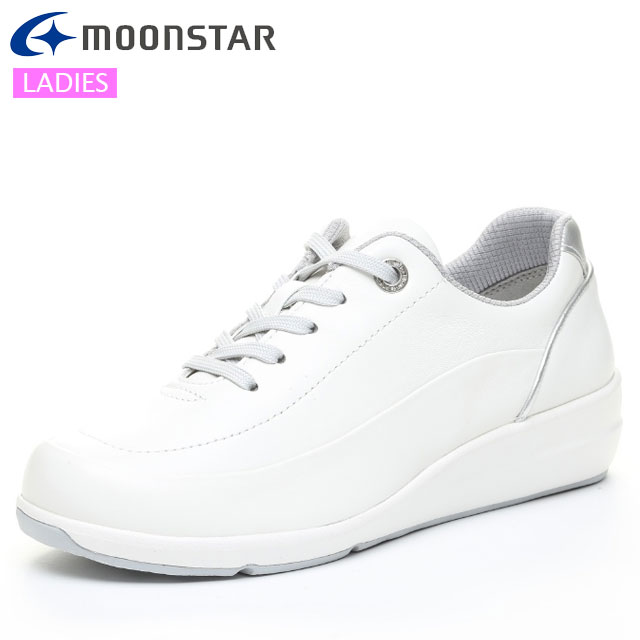 ムーンスター スニーカー レディース SP0215 ホワイト MOONSTAR 42300491 コンフォートシューズ 足あたりも優しく柔らか 内側ファスナー付き 撥水加工 カジュアルシューズ｜ＩＭＯＴＯ　ＳＰＯＲＴＳ