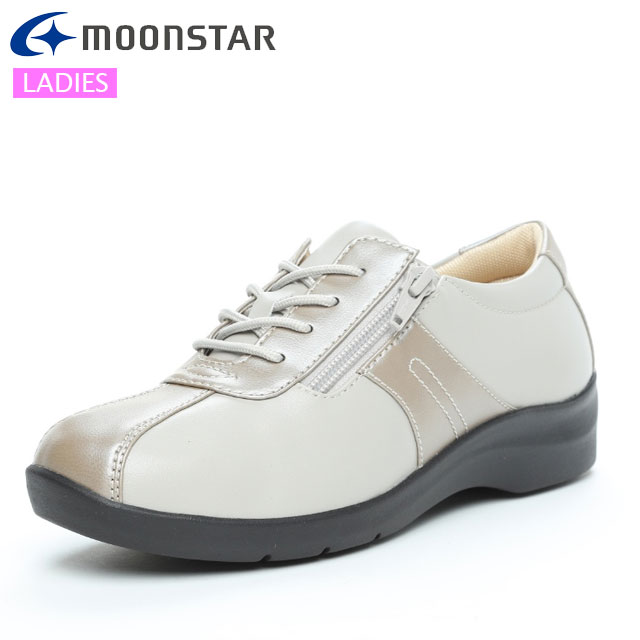 ムーンスター スニーカー レディース EVE 195 パールオークコンビ MOONSTAR 12420739 コンフォートシューズ 外側ファスナー付き ゆったりやわらかな履き心地 4E設計 カジュアルシューズ