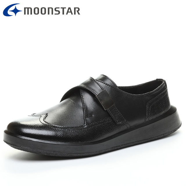 ムーンスター ビジネスシューズ メンズ SR004 ASHIGANE ブラック MOONSTAR 42500076 コンフォートシューズ 2E フリップトップ式の特徴的なバックル 足金 天然皮革 カジュアル