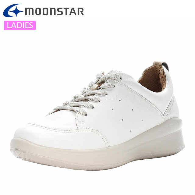 ムーンスター スニーカー レディース スポルス SP2001 ホワイト MOONSTAR 42300951 コンフォートシューズ ファスナー付き靴紐タイプ 履くほどに足に柔らかくフィット 高反発弾性のヒールアップソール 4E設計 ワイド カジュアルシューズ｜ＩＭＯＴＯ　ＳＰＯＲＴＳ