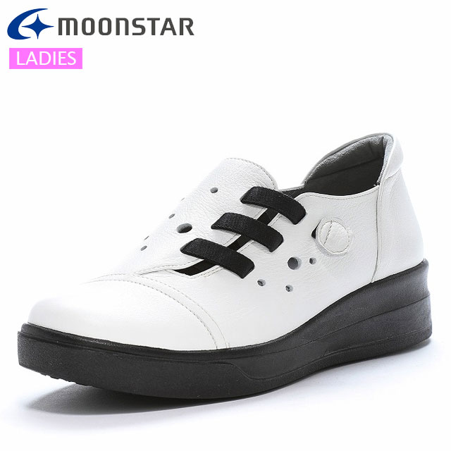 ムーンスター スニーカー レディース スポルス SP9033 ホワイト MOONSTAR 42301071 コンフォートシューズ スリッポンシューズ サイドのゴム紐で着脱も簡単 履くほどに足に柔らかくフィット 4E ワイド設計 撥水加工 デイリーシューズ カジュアルシューズ 11,700円