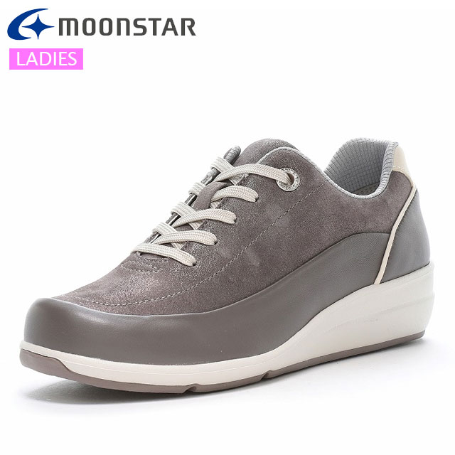 ムーンスター スニーカー レディース スポルス SP0215 チャコール MOONSTAR 42300989 コンフォートシューズ 外反母趾サポートインソール」 脱ぎ履きしやすい内側ファスナー付 シープレザー(天然羊革)を使用 足あたりも優しく柔らか 女性用 3E ワイド設計 カジュアルシューズ
