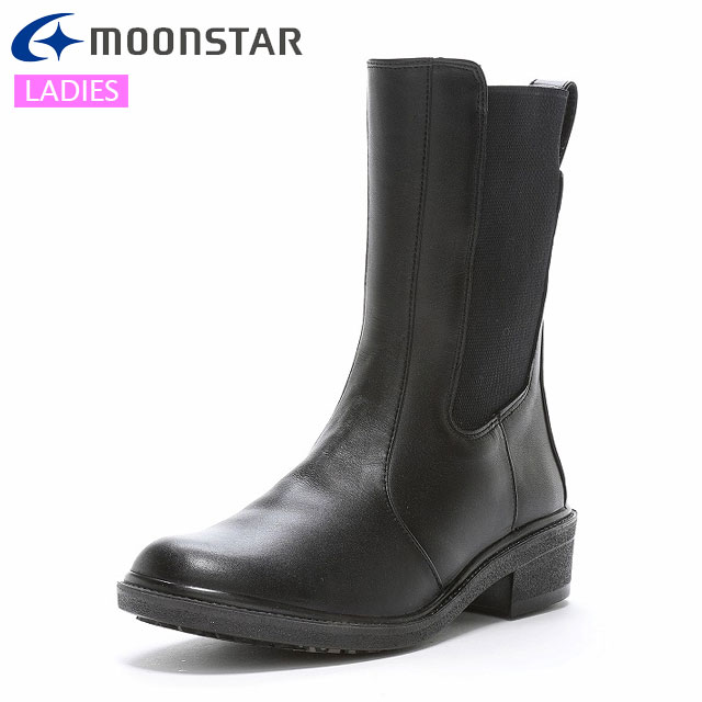 ☆ ムーンスター ブーツ レディース スポルス SP5220NSR ブラック MOONSTAR 42301286 雪寒地向け本革コンフォートブーツ ミドル丈のサイドゴアブーツ 履くほどに足になじむソフトレザー 撥水加工 伸縮性の良いゴア 3E ワイド設計 デイリー お出かけ カジュアルシューズ
