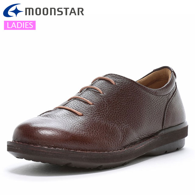 ムーンスター シューズ レディース Slow Factory SLアワセ01 チョコ MOONSTAR 42600033 甲の部分はやわらかくフィット ソールは足なりの形に立体的にフィット 紐靴 左右のパターンを着物の様にあわせたひとひねりあるデザイン お出かけ デイリー カジュアルシューズ