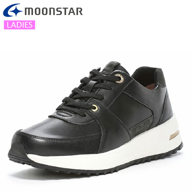 ムーンスター スニーカー レディース スポルス SP0800 ブラック MOONSTAR 42301126 コンフォートシューズ ソフトな履き心地が魅力 厚底スニーカー ラインストーンをあしらった鳩目がエレガンスな雰囲気も演出 撥水加工 デイリー レジャー 日常 カジュアルシューズ