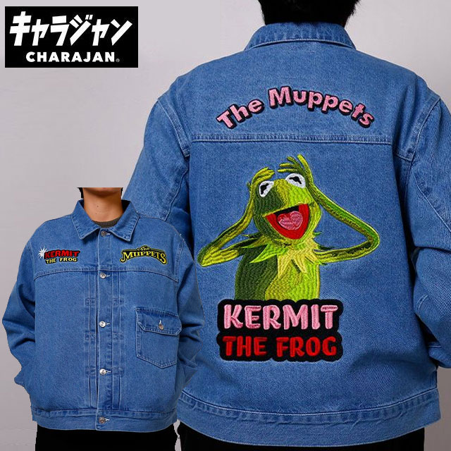 ☆ マルシン キャラジャン ディズニー ザ・マペッツ モダンショータイム ジージャン Lサイズ カーミット メンズ レディース 2335086200 カジュアルウエア アパレル Gジャン デニムジャケット 長袖 上着 アウター 刺繍 丸眞 MARUSHIN|IMOTO SPORTS
