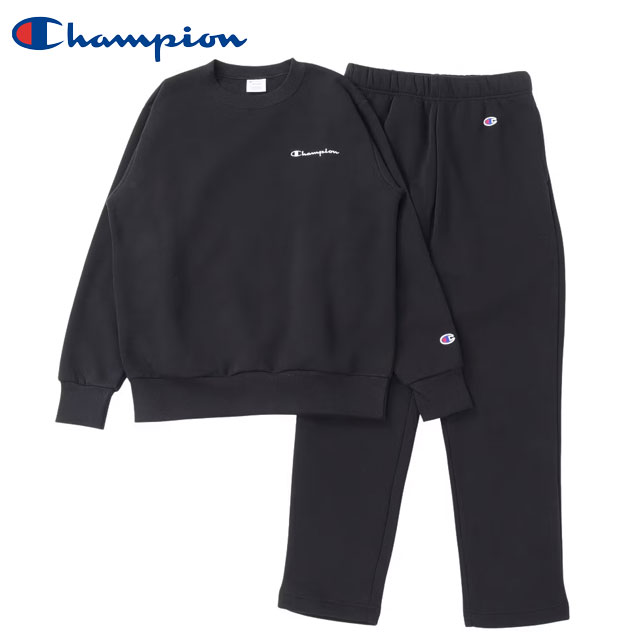 ☆ チャンピオン スポーツウエア メンズ クルー＆パンツ 上下セット Champion C3CW01 セットアップ クルーネックスウェット ロングパンツ マルチスポーツ 部屋着 ルームウエア カジュアルウエア マルチスポーツ ブラック