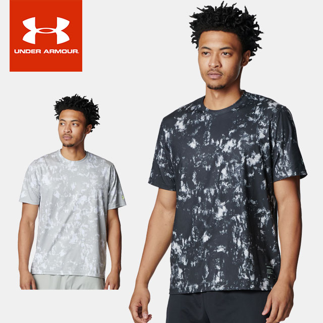 ☆ネコポス アンダーアーマー メンズ Tシャツ 半袖 丸首 総柄 UA モチベート プリント ショートスリーブ ルーズ 吸汗速乾 ストレッチ 防臭 機能性 起毛 トレーニング ランニング ジム 移動 ウォームアップ 6012575