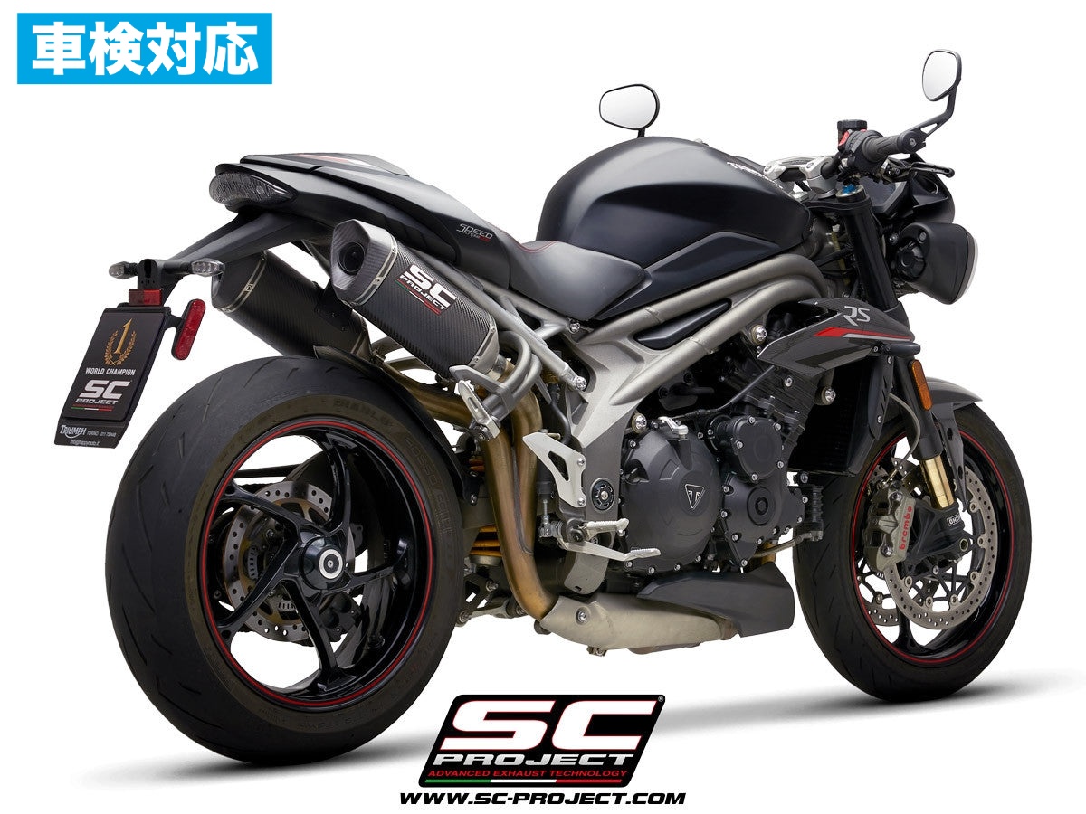 【正規輸入代理店】 SC-PROJECT - SC1-M ツイン スリップオンサイレンサー (公道走行可 / ユーロ4対応 / 純正キャタライザー対応) SPEED TRIPLE 1050 S / RS '18-20 SCプロジェクト サイレンサー 車検対応|iMotorcycle Japan 店