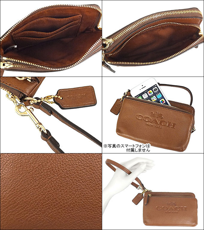 Yr Limited In Coach Accessory Porch F52556 Saddle Special コーチペブルドレザーダブルコーナージップリストレット