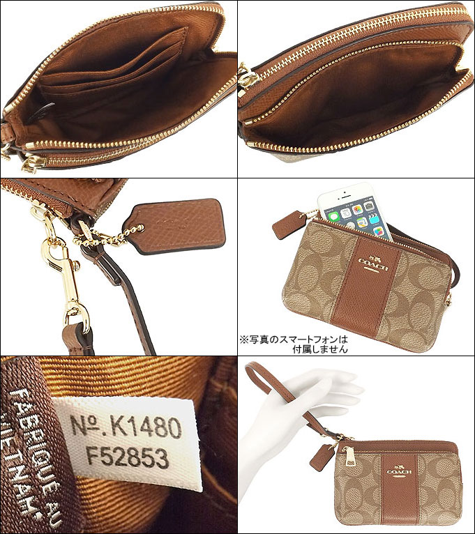Clearance Coach Double Corner Zip Wristlet In Signature 9db1a 20fc4 Est Italy Signature Pvc Leather Double Corner Zip Wristlet Import Collection Coach Accessory Pouch F52853