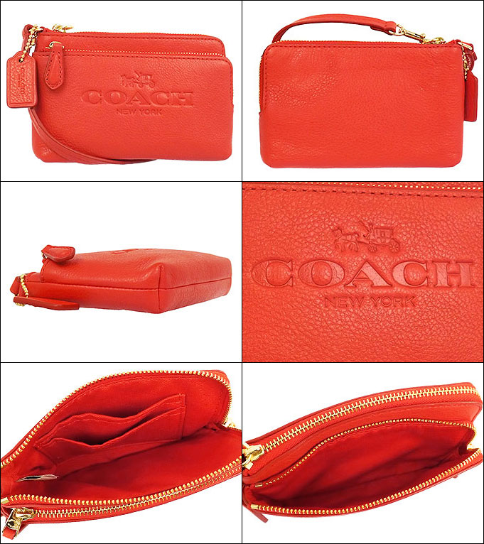 Import Collection Coach Small Pouch F52556 Cardinal Red Coach Accessory Pouch F52556 52556 Cardinal Red Pebbled Leather Double Corner Zip Wristlet Products