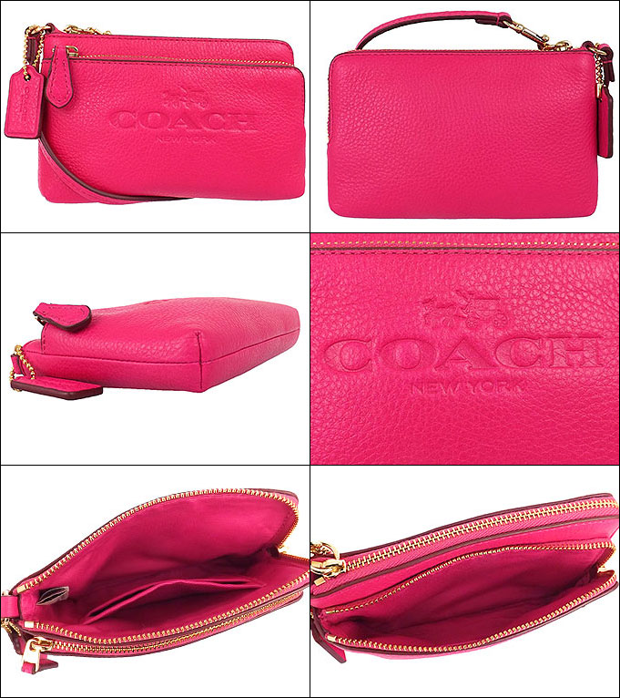 Yr Limited In Coach Accessory Porch F52556 Pink Ruby Special コーチペブルドレザーダブルコーナージップリストレッ