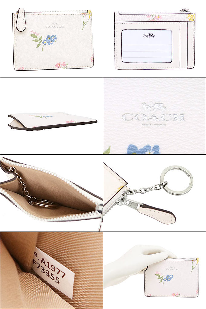 NEW COACH Coin Purse ID MINI SKINNY Key Chain Chalk w//Flowers F73355