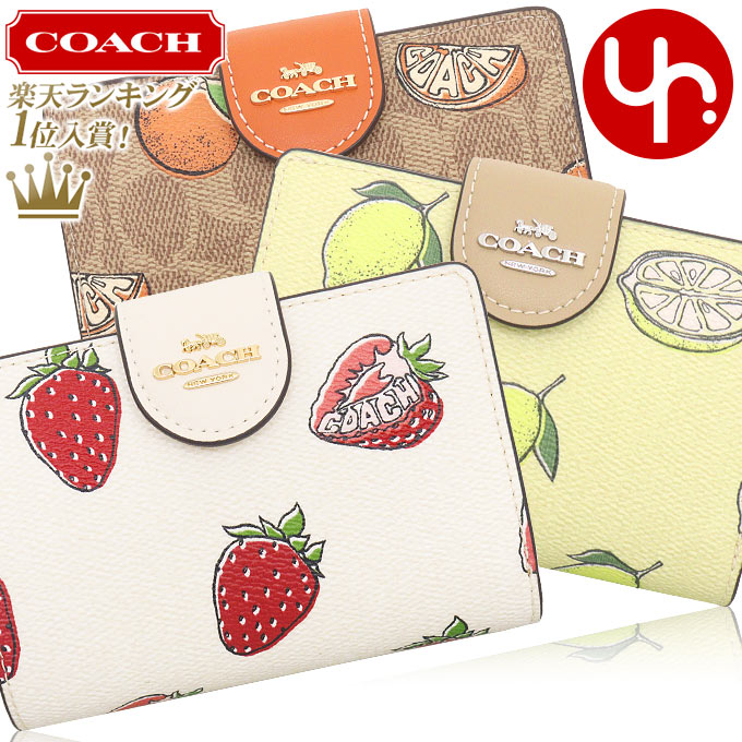 [COACH] いちご柄 チョークマルチ ミディアムジップウォレット COACH] いちご柄 チョークマルチ ミディアムジップウォレット