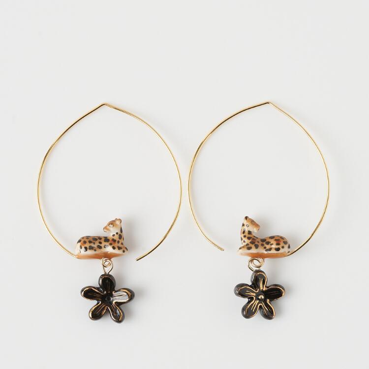 【NACH ナッシュ】Lying Leopard ＆Dangling Flower Hoop　ピアス（両耳）