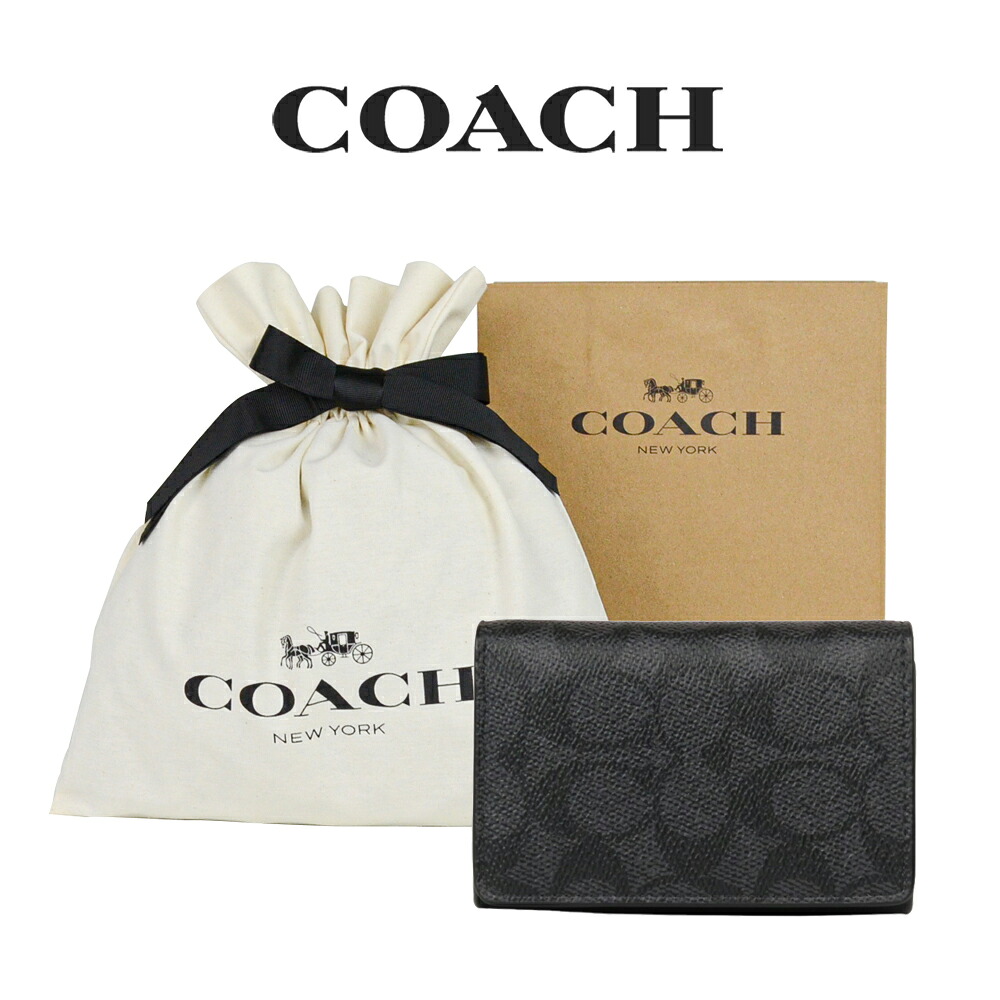 【RSL】【コーチ巾着＆紙袋付き・ラッピング済み】 お急ぎ 365日出荷 ギフトセット コーチ COACH アウトレット 就職祝い メンズ 小物 カードケース 名刺入れ CBN64 MI5(チャコール×ブラック) シグネチャー