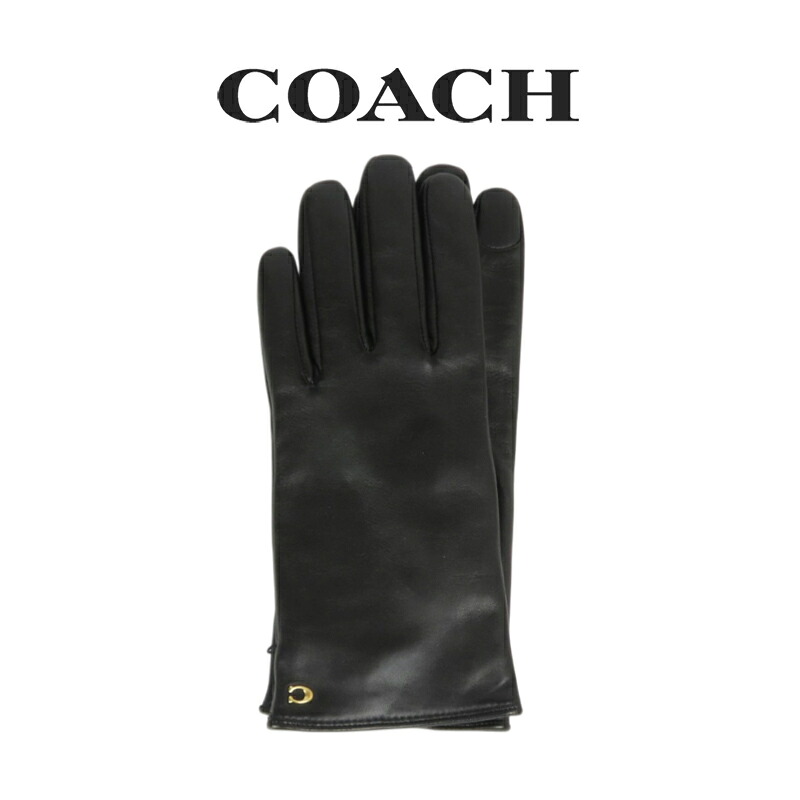 コーチ COACH アウトレット 就職祝い レディース 小物 アパレル 手袋 (サイズ7H) CV855 BLK(ブラック) ブラック (ブランド プレゼント シンプル レザーグローブ スマホ対応)