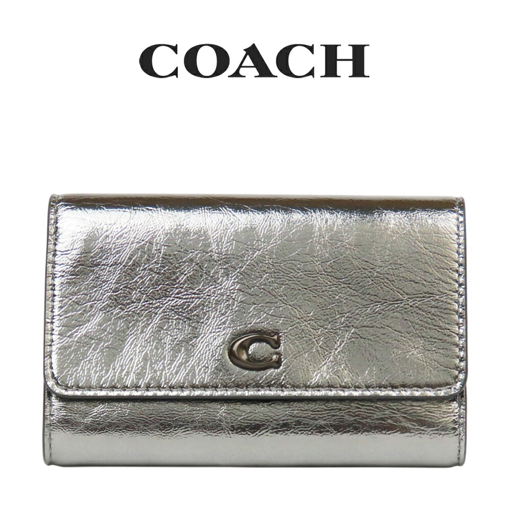 コーチ COACH アウトレット 就職祝い レディース 財布 二つ折り財布 CX247 V5XAU(アンスラサイト) シルバー（女性 プレゼント 本革 レザー メタリック 上品 クール 個性的 使いやすい）