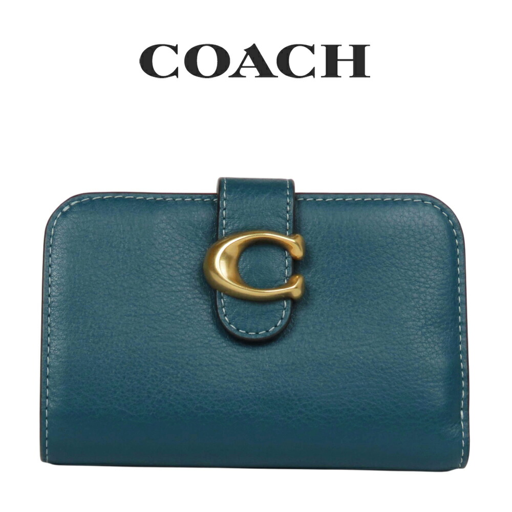 未使用級✨ コーチ レディース スナップ ラウンド 二つ折り財布 グレイ ブルー cy234b4mr.jpg