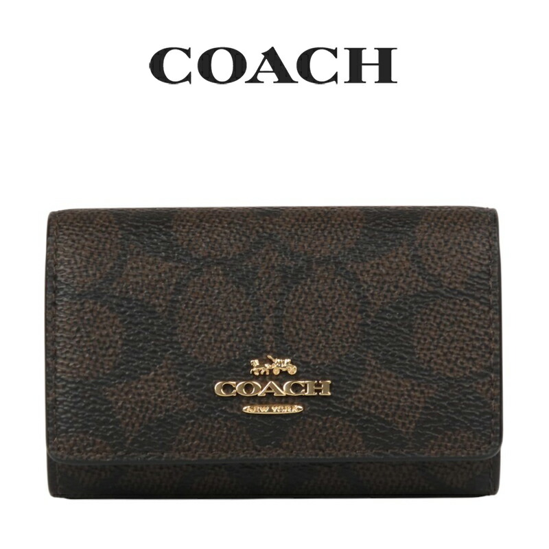 コーチ COACH アウトレット 就職祝い レディース 小物 キーケース CZ274 IMXAQ(ウォルナット×ブラック) シグネチャー (プレゼント ブランド コンパクト シンプル 定番)