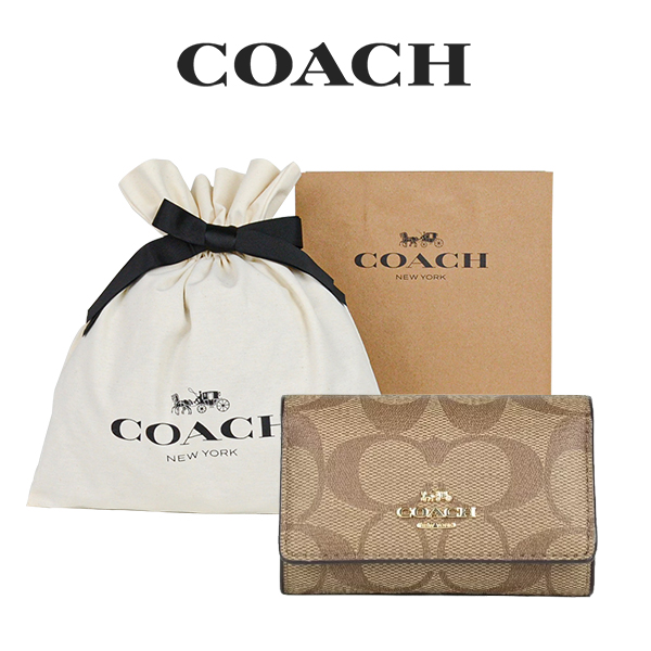 【COACH】 フラワープリント レザーキーケース　巾着付き COACH フラワープリント レザーキーケース