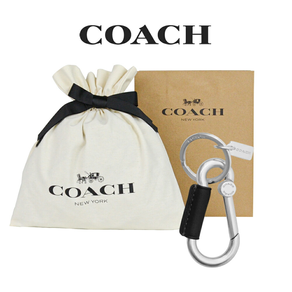 【RSL】 【コーチ巾着＆紙袋付き・ラッピング済み】 旅行 お急ぎ 365日出荷 ギフトセット コーチ COACH アウトレット 誕生日プレゼント メンズ 小物 キーホルダー CCW07 SVDTV(シルバー×ブラック) ブラック (男性 プレゼント カラビナ キーリング レザー メタル おしゃれ)